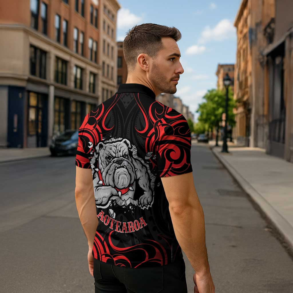 Aotearoa Bulldog Zipper Polo Shirt NZ Maori Tattoo - Polynesian Pride