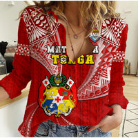Tonga Rugby Women Casual Shirt Mate Maa Tonga Pacific Tongan Ngatu LT14 Female Red - Polynesian Pride