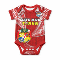 Custom Tonga Rugby Baby Onesie Mate Maa Tonga Pacific Tongan Ngatu LT14 Red - Polynesian Pride