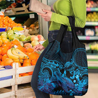 Blue Aloha Hawaii Grocery Bag Snorkeling With Sea Turtle Polynesian Pattern