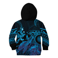 Blue Aloha Hawaii Kid Hoodie Snorkeling With Sea Turtle Polynesian Pattern