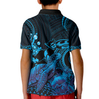 Blue Aloha Hawaii Kid Polo Shirt Snorkeling With Sea Turtle Polynesian Pattern