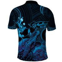 Blue Aloha Hawaii Polo Shirt Snorkeling With Sea Turtle Polynesian Pattern