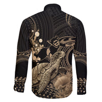 Gold Aloha Hawaii Family Matching Tank Maxi Dress and Hawaiian Shirt Snorkeling With Sea Turtle Polynesian Pattern