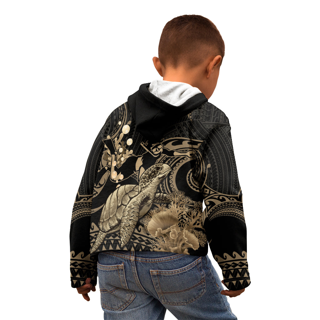 Gold Aloha Hawaii Kid Hoodie Snorkeling With Sea Turtle Polynesian Pattern