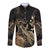 Gold Aloha Hawaii Long Sleeve Button Shirt Snorkeling With Sea Turtle Polynesian Pattern