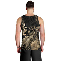 Gold Aloha Hawaii Men Tank Top Snorkeling With Sea Turtle Polynesian Pattern