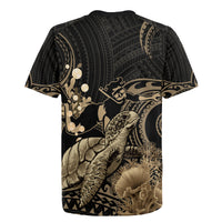 Gold Aloha Hawaii Rugby Jersey Snorkeling With Sea Turtle Polynesian Pattern