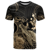 Gold Aloha Hawaii T Shirt Snorkeling With Sea Turtle Polynesian Pattern