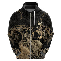 Gold Aloha Hawaii Zip Hoodie Snorkeling With Sea Turtle Polynesian Pattern