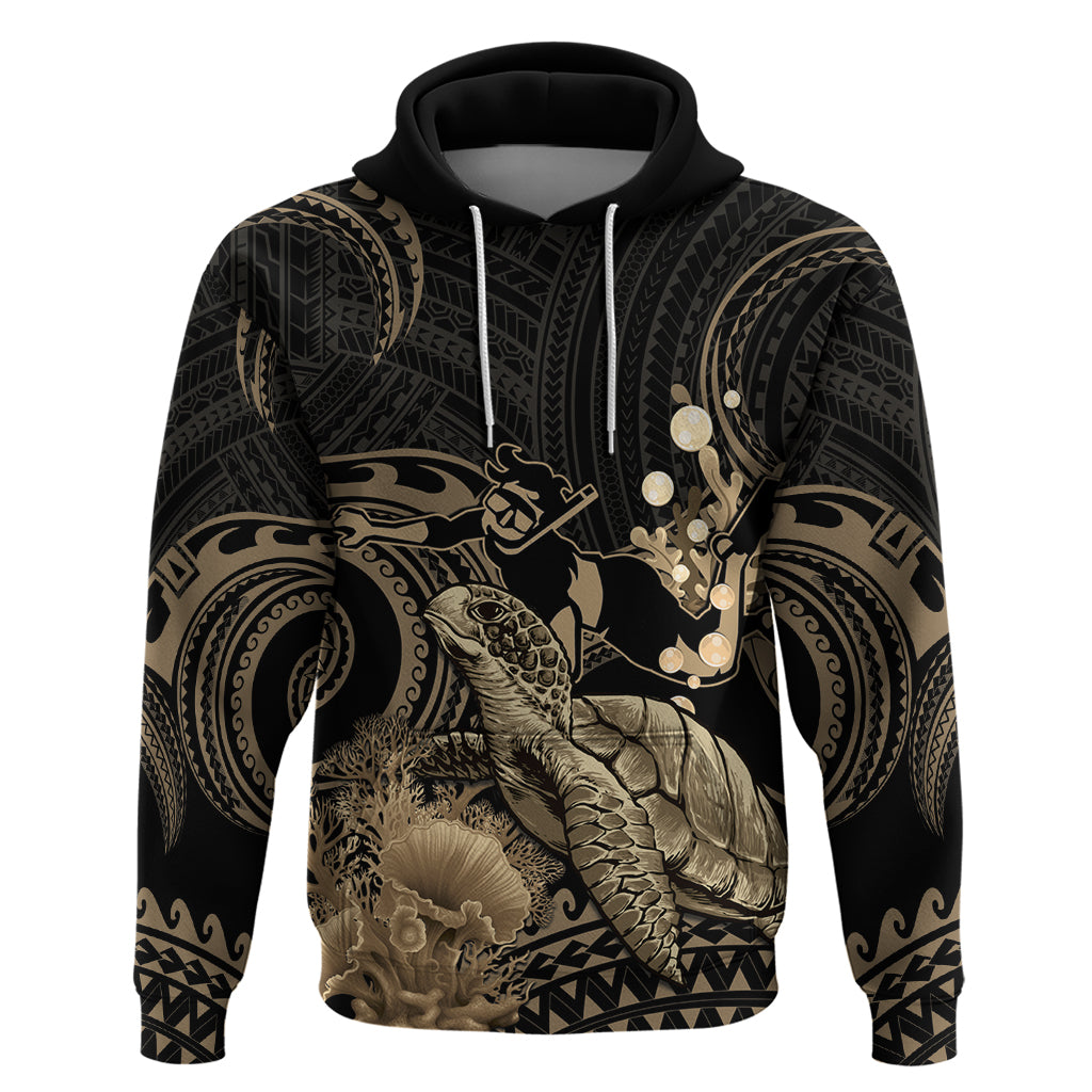 Gold Aloha Hawaii Zip Hoodie Snorkeling With Sea Turtle Polynesian Pattern