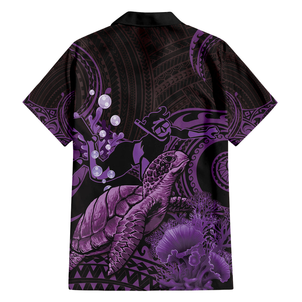 Purple Aloha Hawaii Family Matching Off Shoulder Short Dress and Hawaiian Shirt Snorkeling With Sea Turtle Polynesian Pattern
