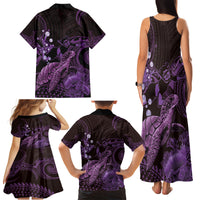 Purple Aloha Hawaii Family Matching Tank Maxi Dress and Hawaiian Shirt Snorkeling With Sea Turtle Polynesian Pattern