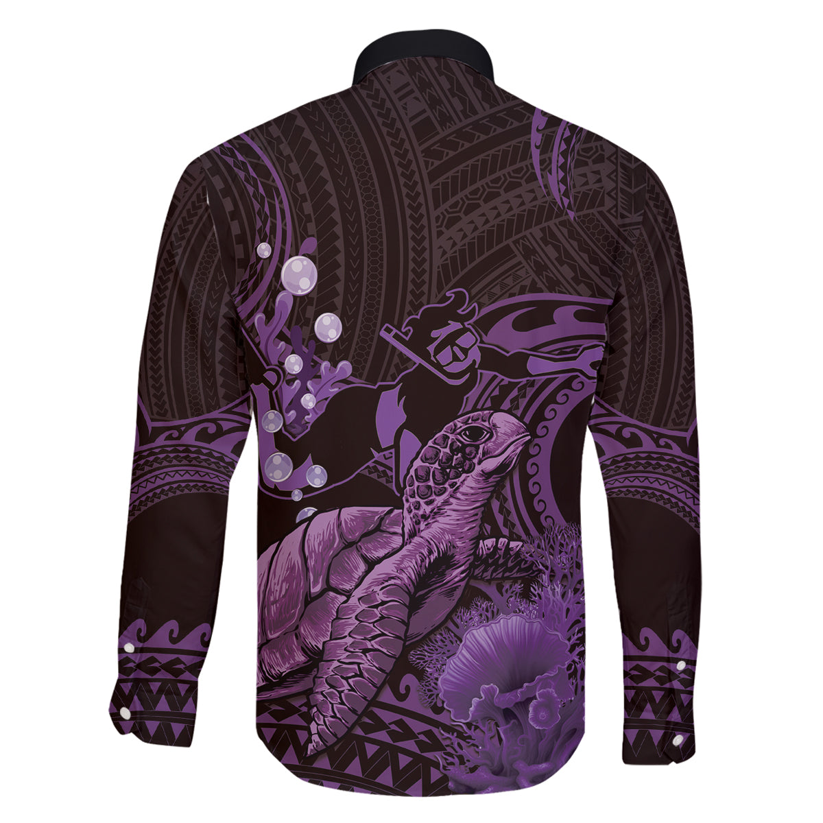 Purple Aloha Hawaii Family Matching Tank Maxi Dress and Hawaiian Shirt Snorkeling With Sea Turtle Polynesian Pattern