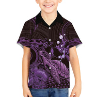 Purple Aloha Hawaii Family Matching Tank Maxi Dress and Hawaiian Shirt Snorkeling With Sea Turtle Polynesian Pattern