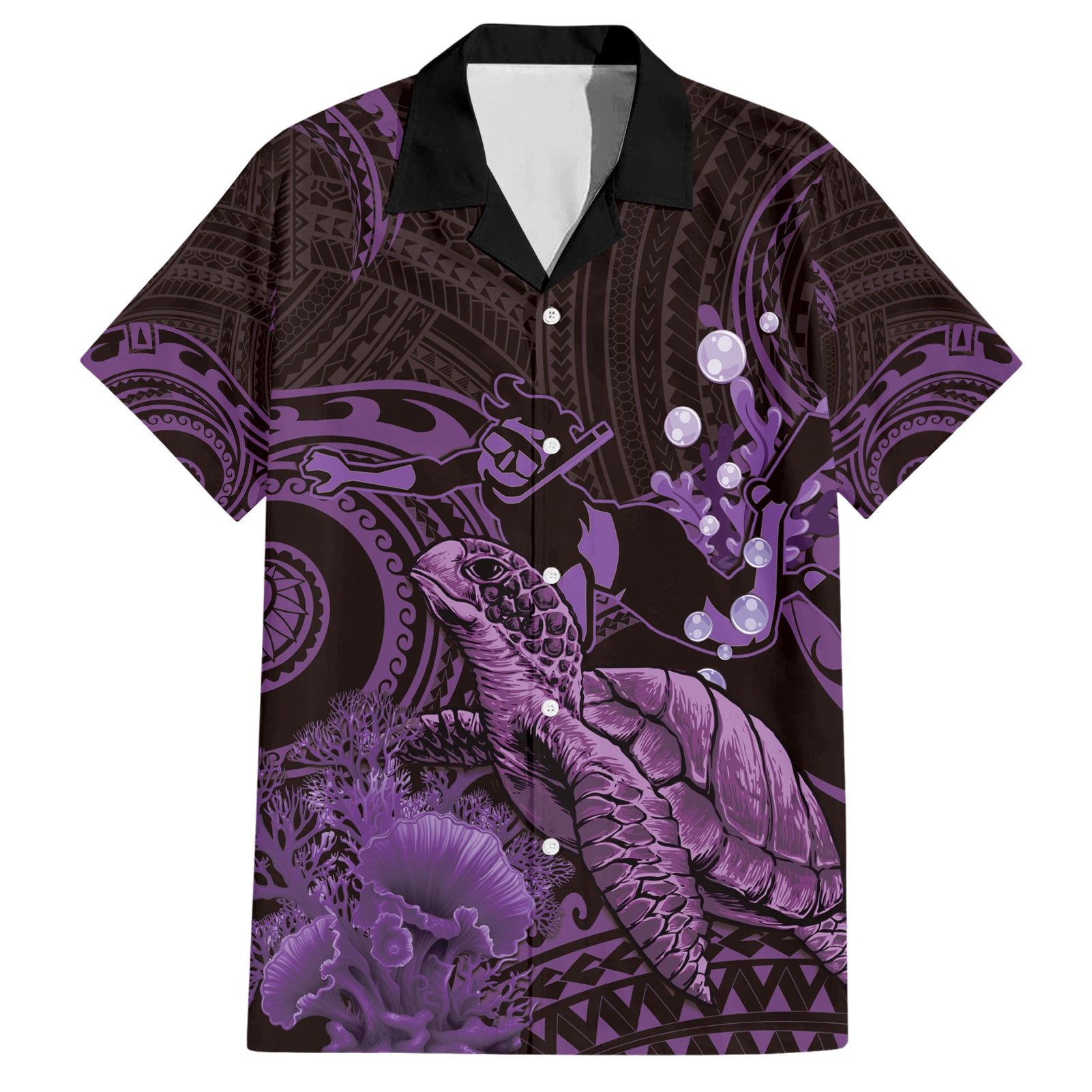 Purple Aloha Hawaii Hawaiian Shirt Snorkeling With Sea Turtle Polynesian Pattern