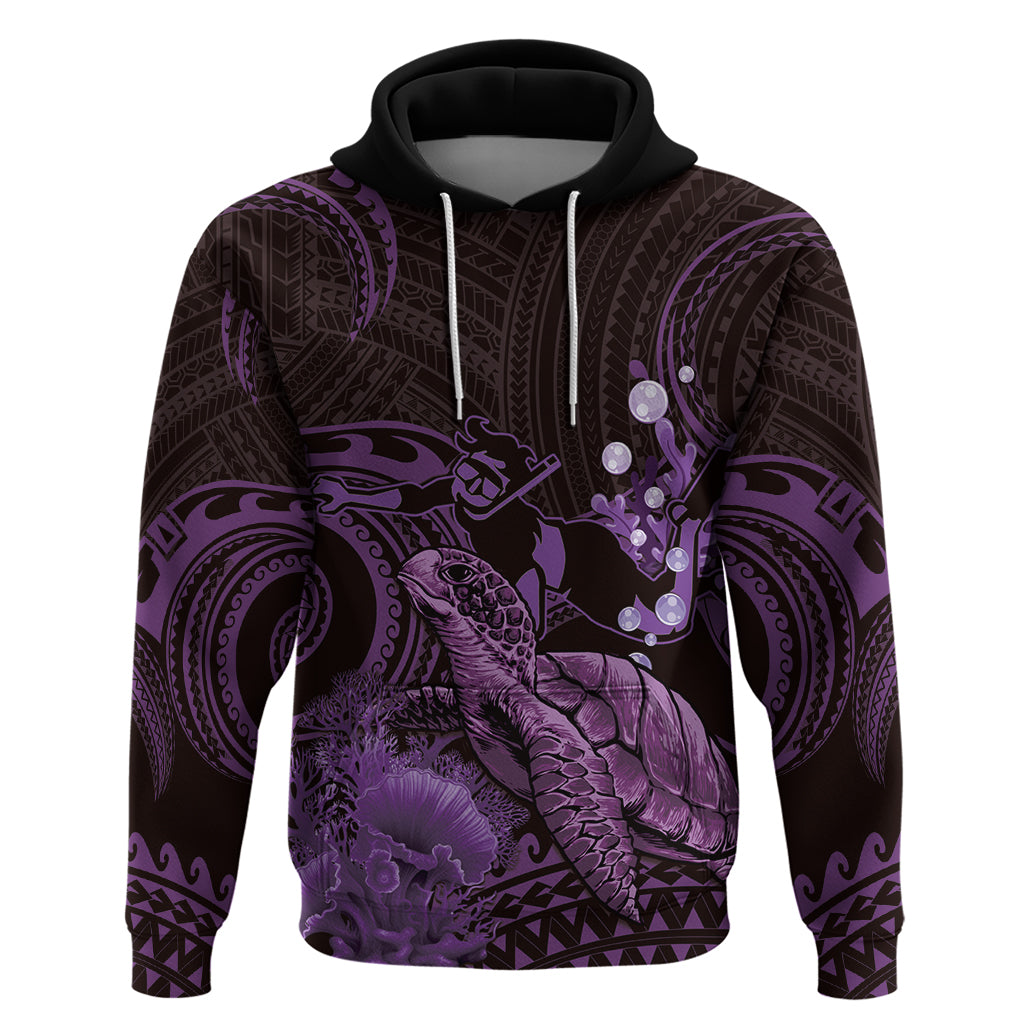 Purple Aloha Hawaii Hoodie Snorkeling With Sea Turtle Polynesian Pattern