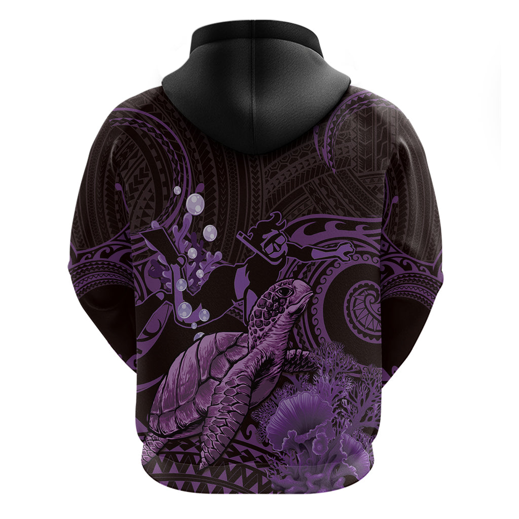 Purple Aloha Hawaii Hoodie Snorkeling With Sea Turtle Polynesian Pattern