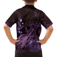 Purple Aloha Hawaii Kid Hawaiian Shirt Snorkeling With Sea Turtle Polynesian Pattern