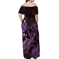 Purple Aloha Hawaii Off Shoulder Maxi Dress Snorkeling With Sea Turtle Polynesian Pattern