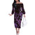 Purple Aloha Hawaii Off The Shoulder Long Sleeve Dress Snorkeling With Sea Turtle Polynesian Pattern