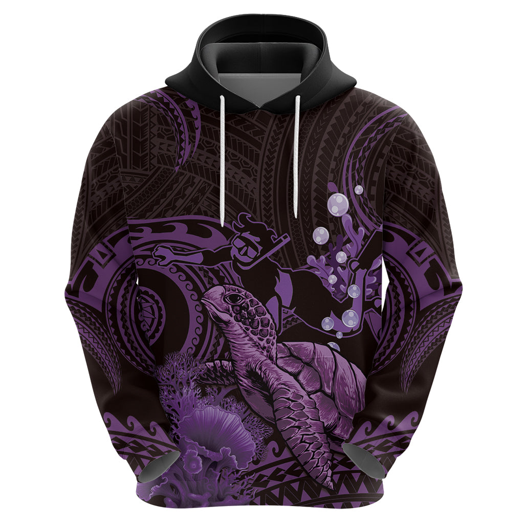 Purple Aloha Hawaii Zip Hoodie Snorkeling With Sea Turtle Polynesian Pattern