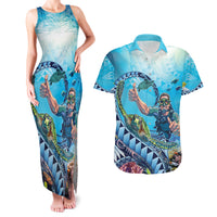 Hawaii Snorkeling Honu Turtle Couples Matching Tank Maxi Dress and Hawaiian Shirt Under The Ocean Vibes LT14 Blue - Polynesian Pride