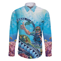 Hawaii Snorkeling Honu Turtle Family Matching Long Sleeve Bodycon Dress and Hawaiian Shirt Under The Ocean Vibes LT14 Dad's Shirt - Long Sleeve Blue - Polynesian Pride