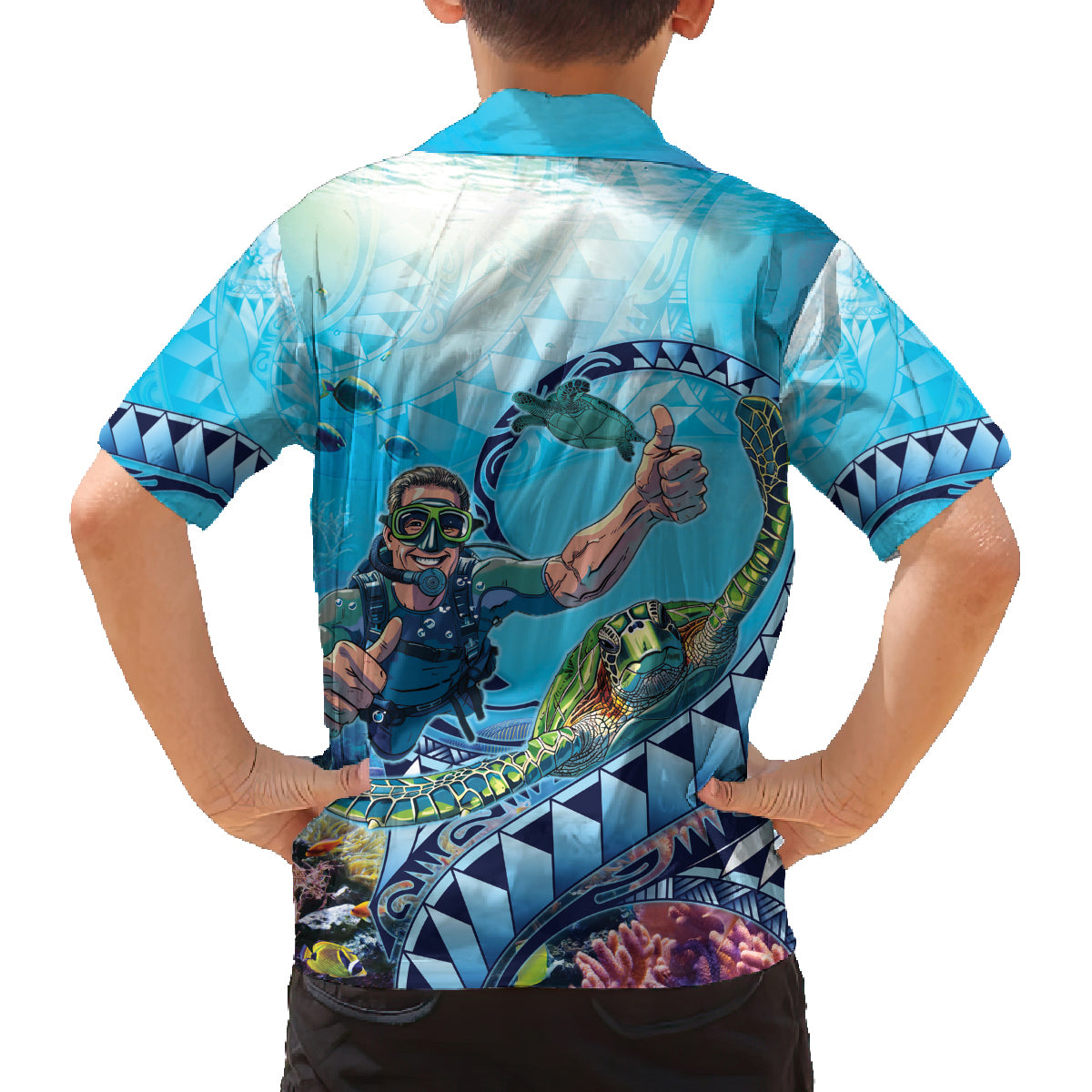 Hawaii Snorkeling Honu Turtle Family Matching Off Shoulder Maxi Dress and Hawaiian Shirt Under The Ocean Vibes LT14 - Polynesian Pride