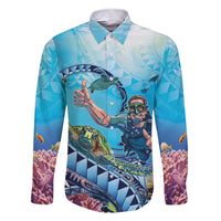 Hawaii Snorkeling Honu Turtle Family Matching Short Sleeve Bodycon Dress and Hawaiian Shirt Under The Ocean Vibes LT14 Dad's Shirt - Long Sleeve Blue - Polynesian Pride