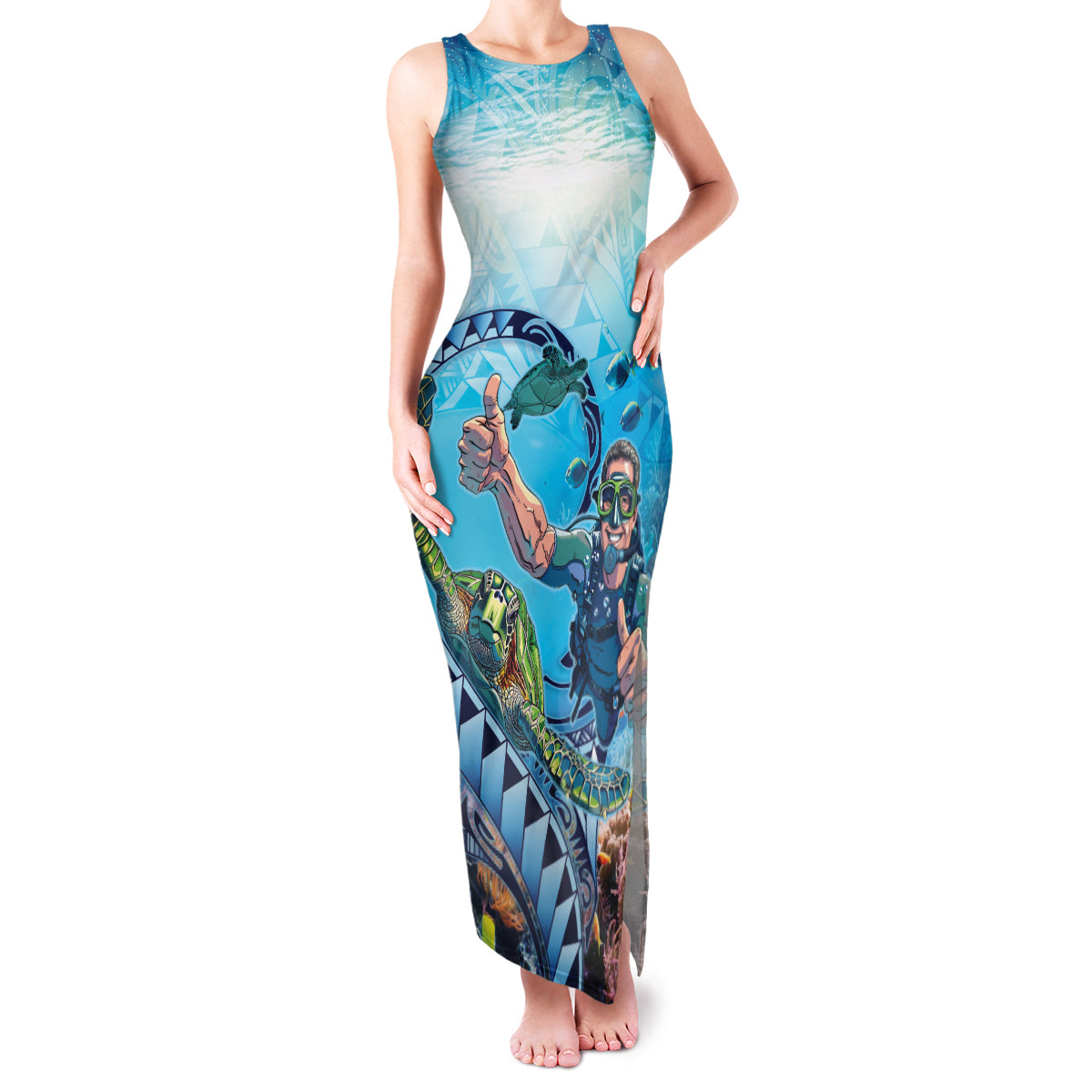Hawaii Snorkeling Honu Turtle Family Matching Tank Maxi Dress and Hawaiian Shirt Under The Ocean Vibes