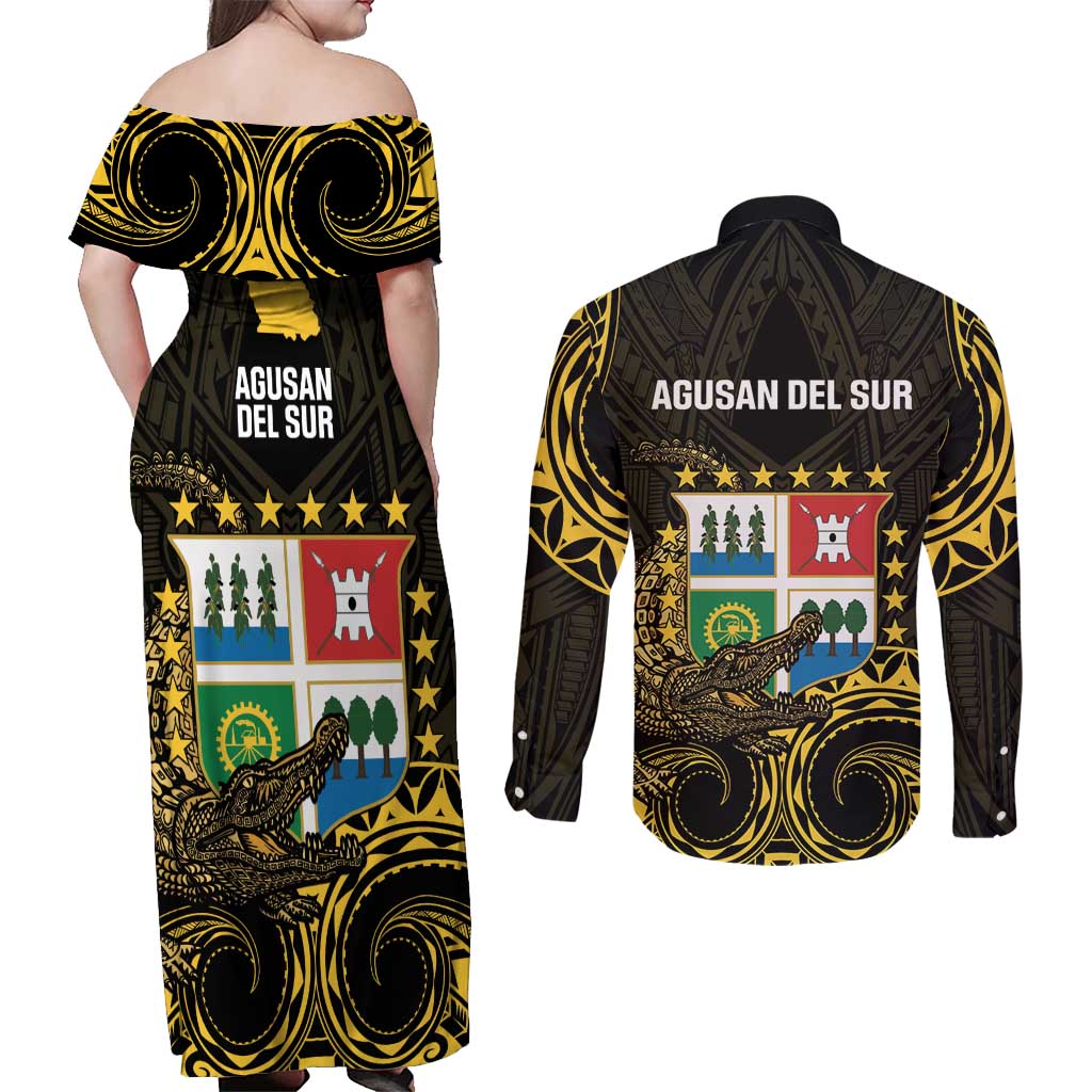 Agusan del Sur Philippines Couples Matching Off Shoulder Maxi Dress and Long Sleeve Button Shirt Habagatang Agusan Lolong