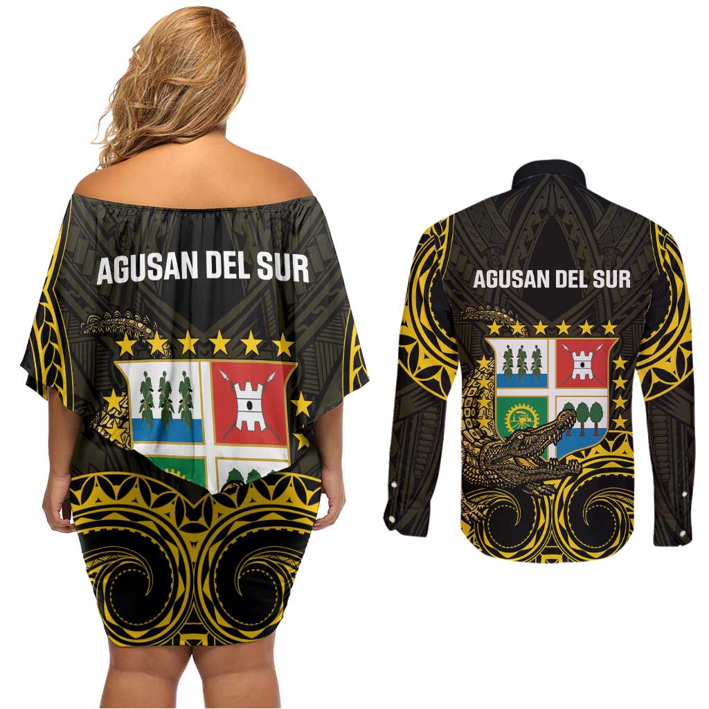 Agusan del Sur Philippines Couples Matching Off Shoulder Short Dress and Long Sleeve Button Shirt Habagatang Agusan Lolong