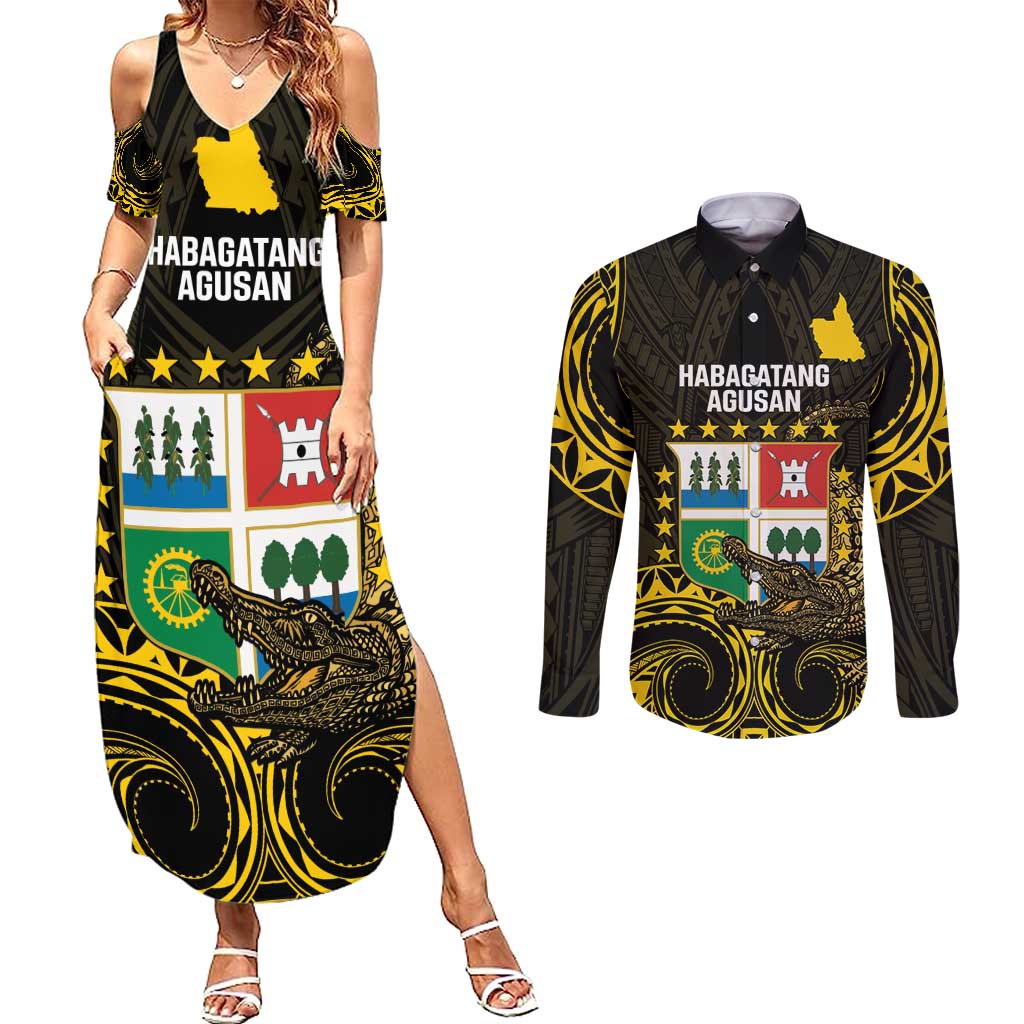 Agusan del Sur Philippines Couples Matching Summer Maxi Dress and Long Sleeve Button Shirt Habagatang Agusan Lolong