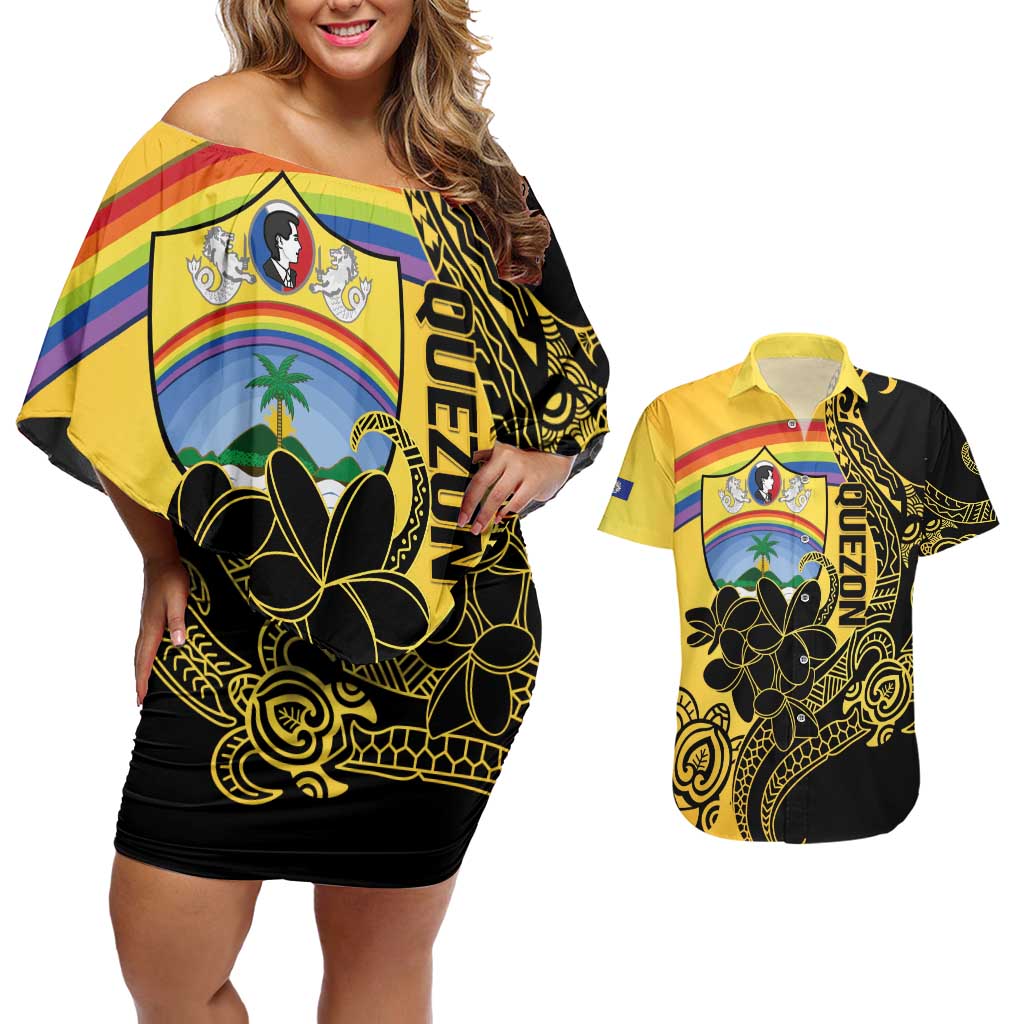 Quezon Province Couples Matching Off Shoulder Short Dress and Hawaiian Shirt Cocolandia Philippines Turtle