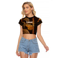Polynesian Pride Hawaiian Islands Raglan Cropped T Shirt Lani Map Gold Kanaka With Kakau LT14 Female Gold - Polynesian Pride