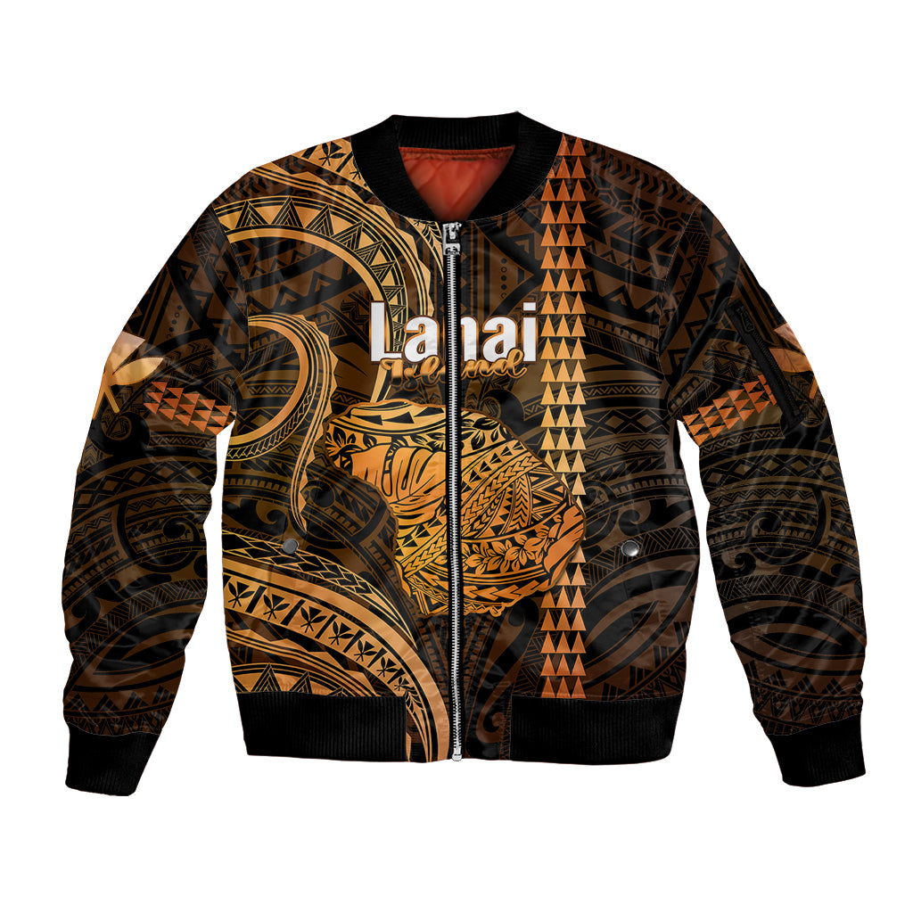 Polynesian Pride Hawaiian Islands Sleeve Zip Bomber Jacket Lani Map Gold Kanaka With Kakau LT14 Unisex Gold - Polynesian Pride