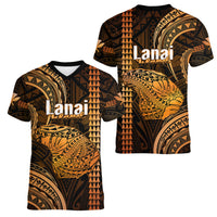 Polynesian Pride Hawaiian Islands Women V Neck T Shirt Lani Map Gold Kanaka With Kakau LT14 - Polynesian Pride