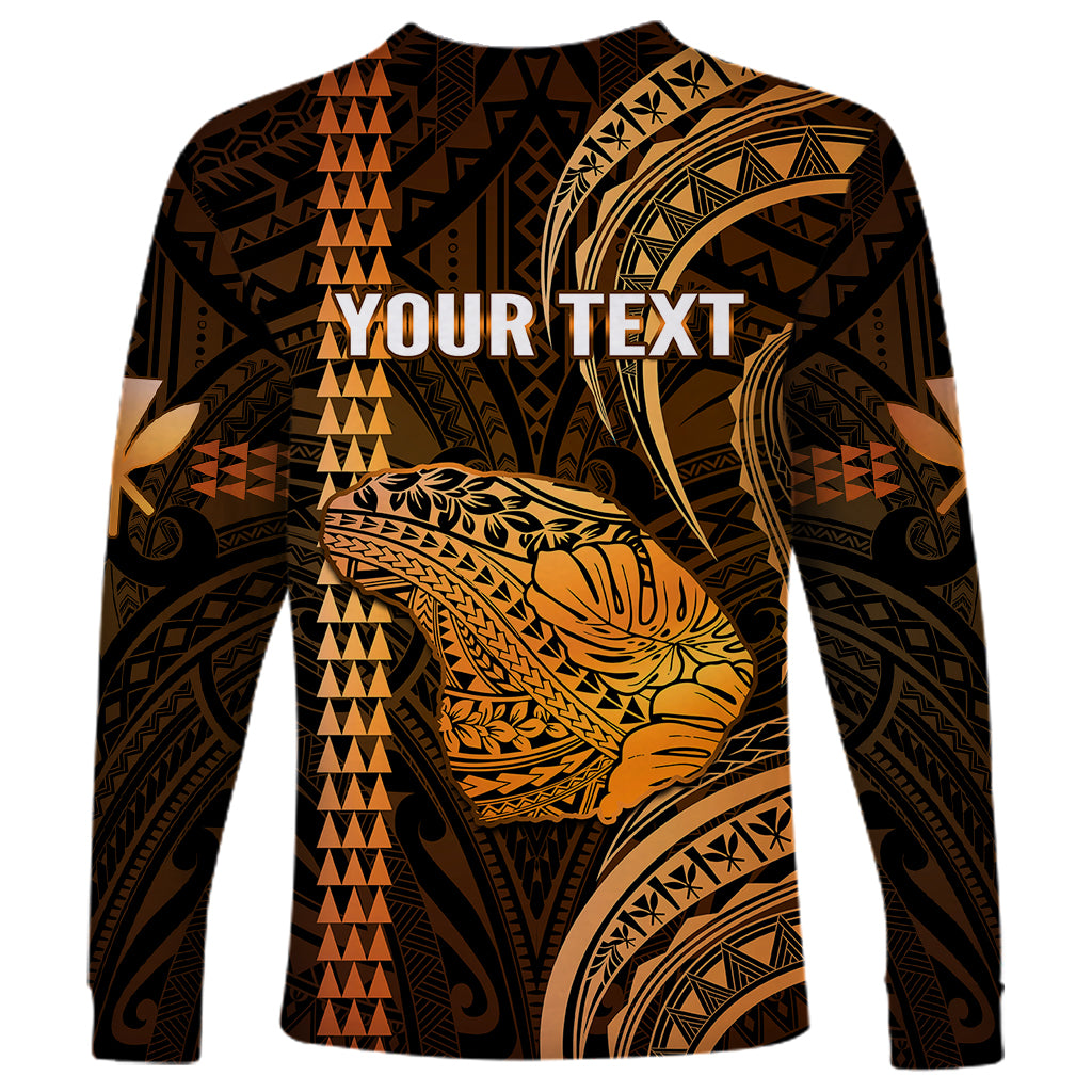 Personalised Hawaiian Islands Long Sleeve Shirt Lani Map Gold Kanaka With Kakau LT14 - Polynesian Pride