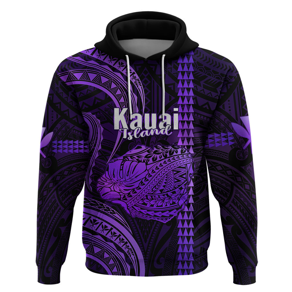 Polynesian Pride Hawaiian Islands Hoodie Kauai Map Purple Kanaka With Kakau LT14 Purple - Polynesian Pride