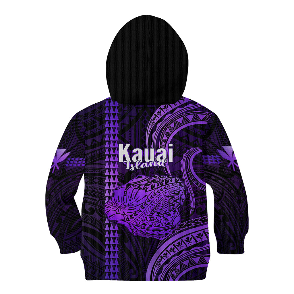 Polynesian Pride Hawaiian Islands Kid Hoodie Kauai Map Purple Kanaka With Kakau LT14 - Polynesian Pride