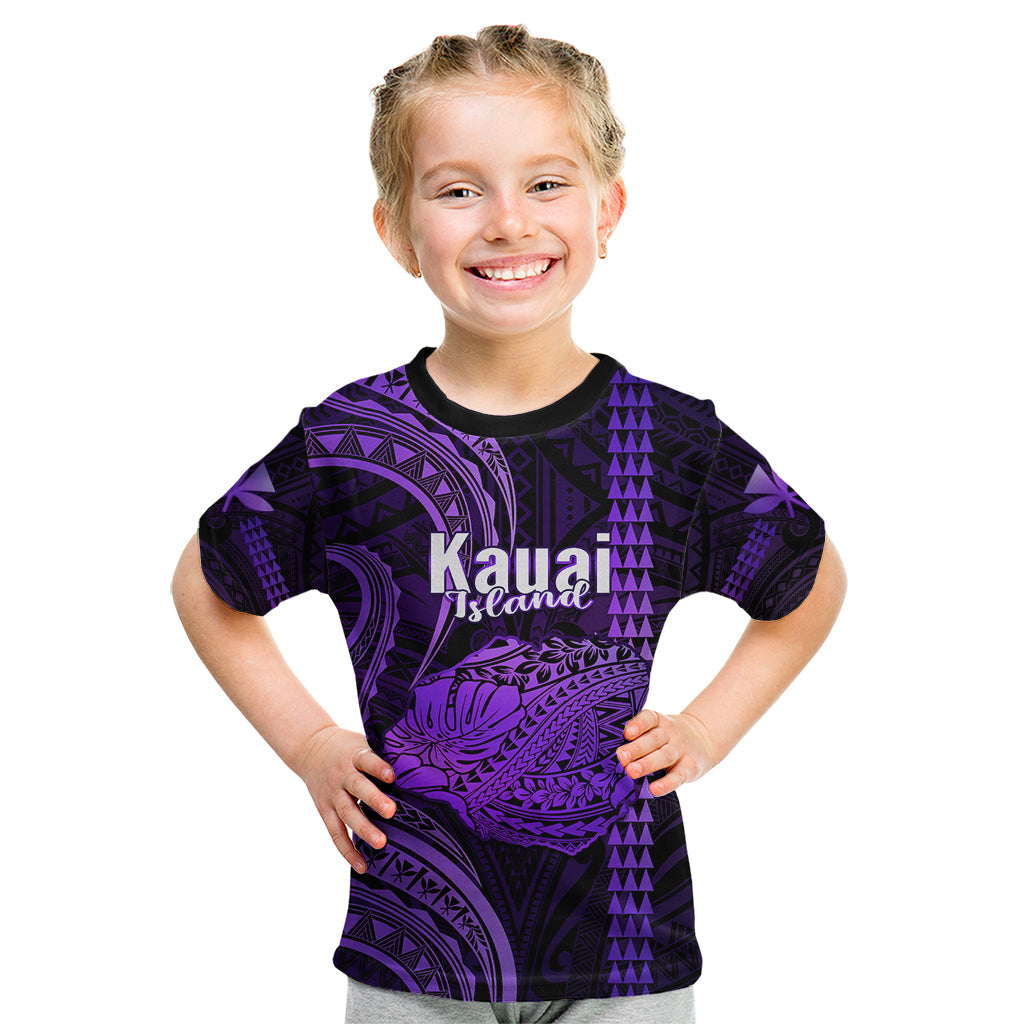 Polynesian Pride Hawaiian Islands Kid T Shirt Kauai Map Purple Kanaka With Kakau LT14 Purple - Polynesian Pride