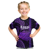 Polynesian Pride Hawaiian Islands Kid T Shirt Kauai Map Purple Kanaka With Kakau LT14 Purple - Polynesian Pride