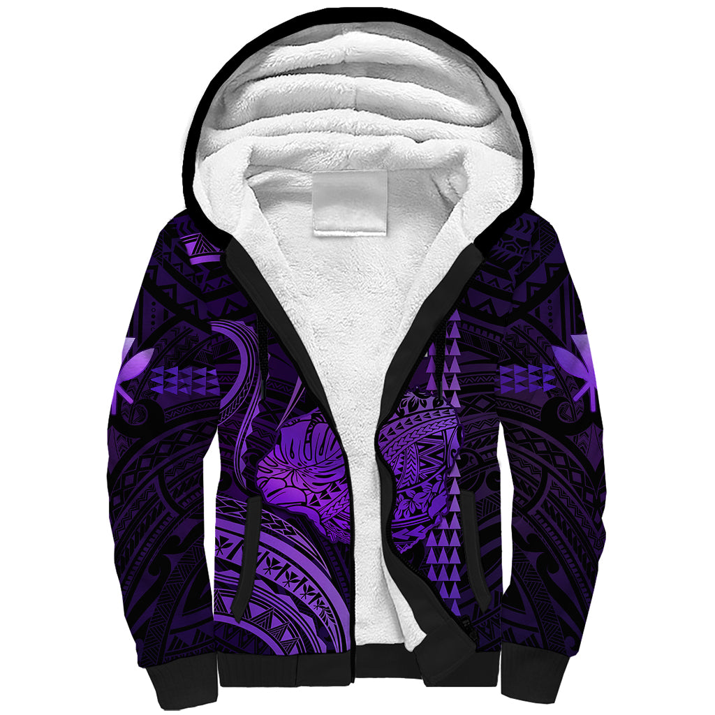 Polynesian Pride Hawaiian Islands Sherpa Hoodie Kauai Map Purple Kanaka With Kakau LT14 Unisex Purple - Polynesian Pride