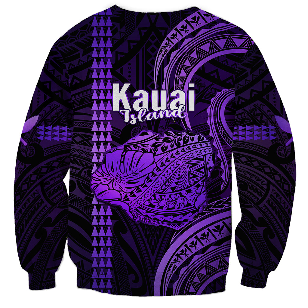 Polynesian Pride Hawaiian Islands Sweatshirt Kauai Map Purple Kanaka With Kakau LT14 - Polynesian Pride