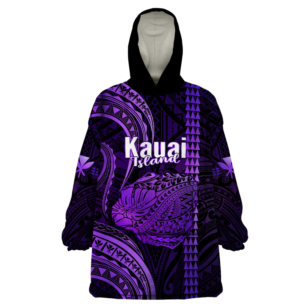 Polynesian Pride Hawaiian Islands Wearable Blanket Hoodie Kauai Map Purple Kanaka With Kakau LT14 One Size Purple - Polynesian Pride