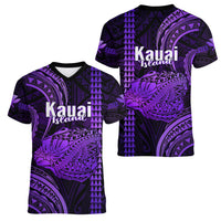 Polynesian Pride Hawaiian Islands Women V Neck T Shirt Kauai Map Purple Kanaka With Kakau LT14 - Polynesian Pride
