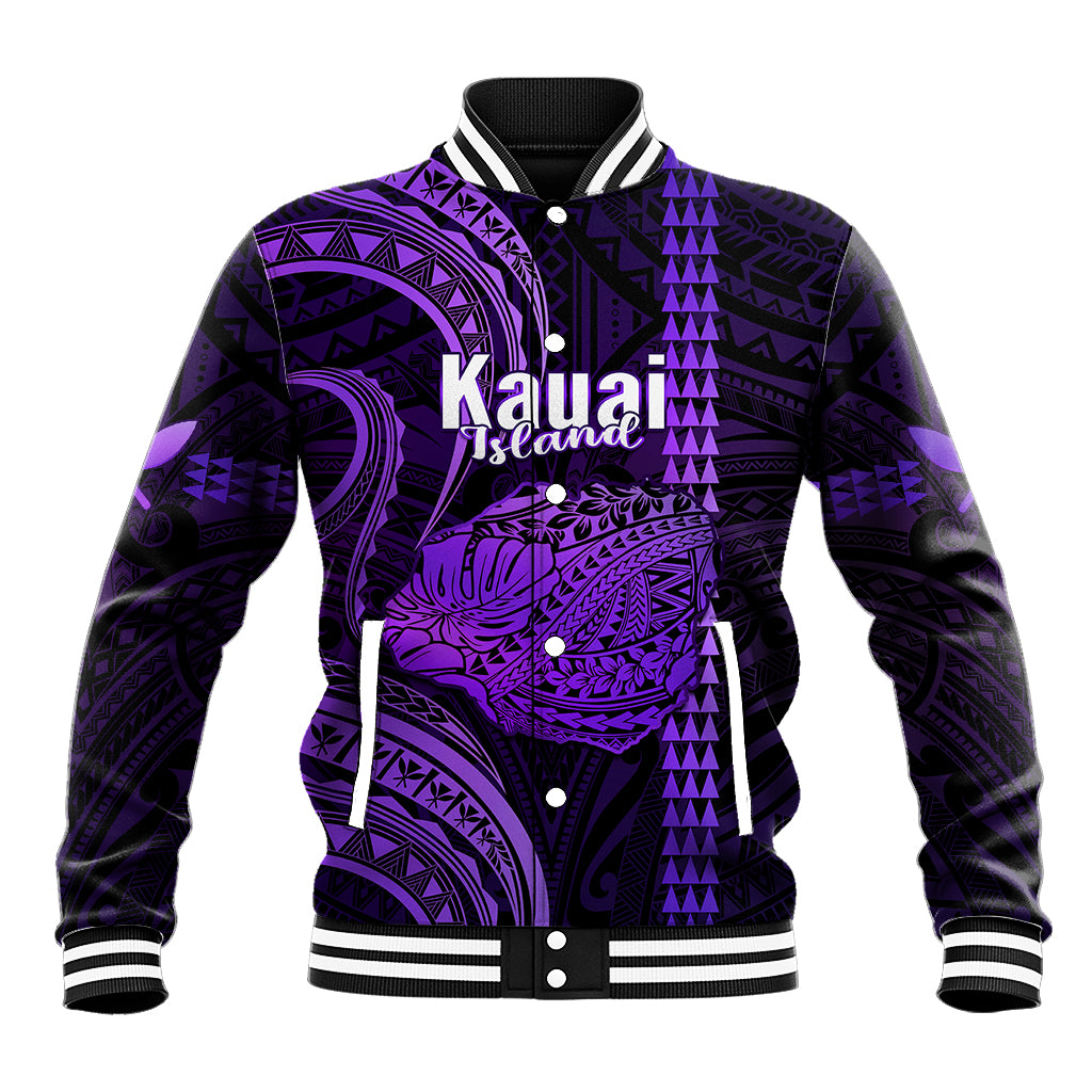 Personalised Hawaiian Islands Baseball Jacket Kauai Map Purple Kanaka With Kakau LT14 Unisex Purple - Polynesian Pride