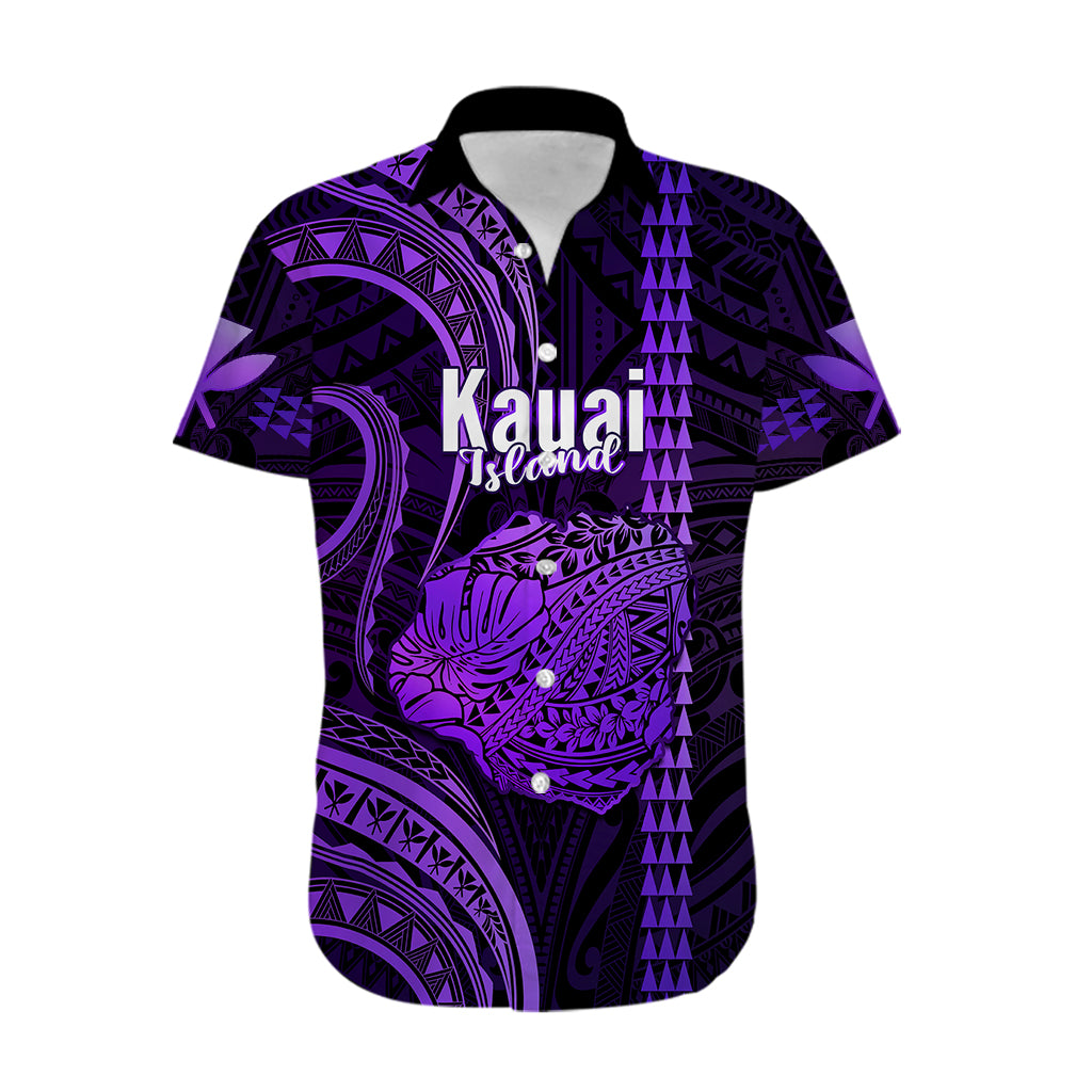 Personalised Hawaiian Islands Hawaiian Shirt Kauai Map Purple Kanaka With Kakau LT14 Purple - Polynesian Pride