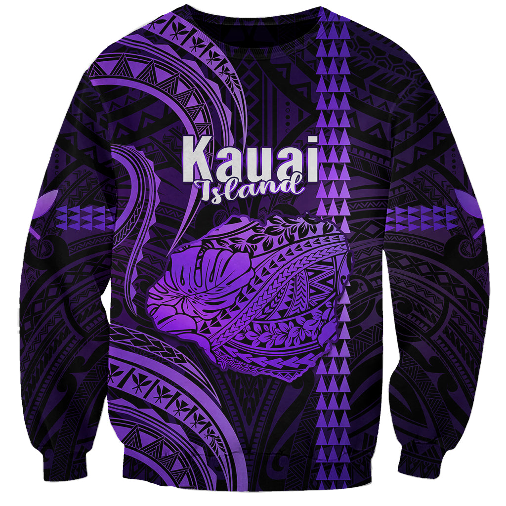 Personalised Hawaiian Islands Sweatshirt Kauai Map Purple Kanaka With Kakau LT14 Unisex Purple - Polynesian Pride
